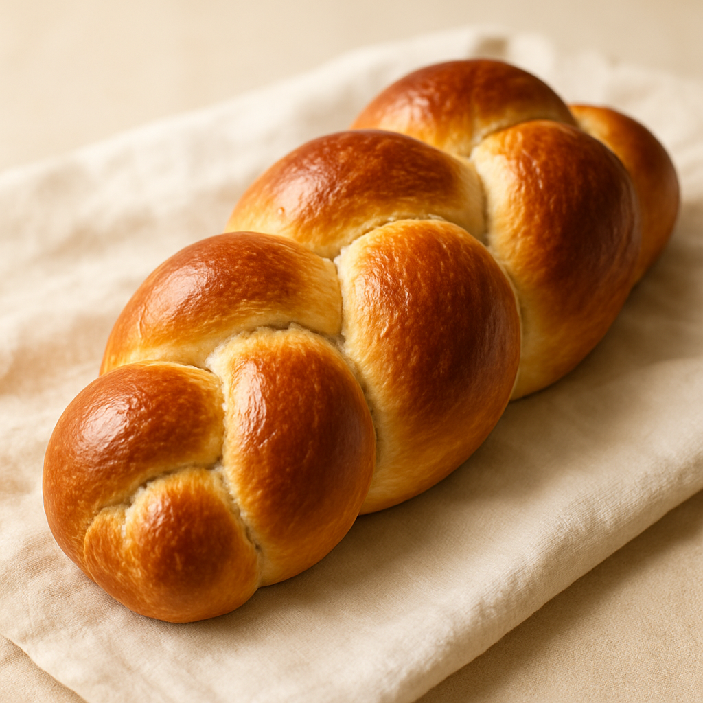 Frisch geflochtener Schweizer Zopf, goldbraun gebacken